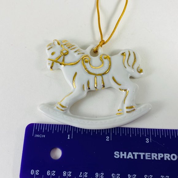 Adorable Little Porcelain rocking horse ornament with 14k painted gold trim - Picture 4 of 5
